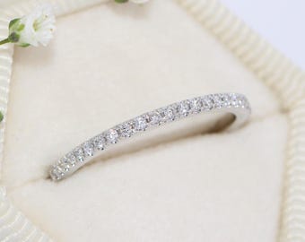 Stackable Straight Half Eternity Natural Diamond Wedding Band U pave