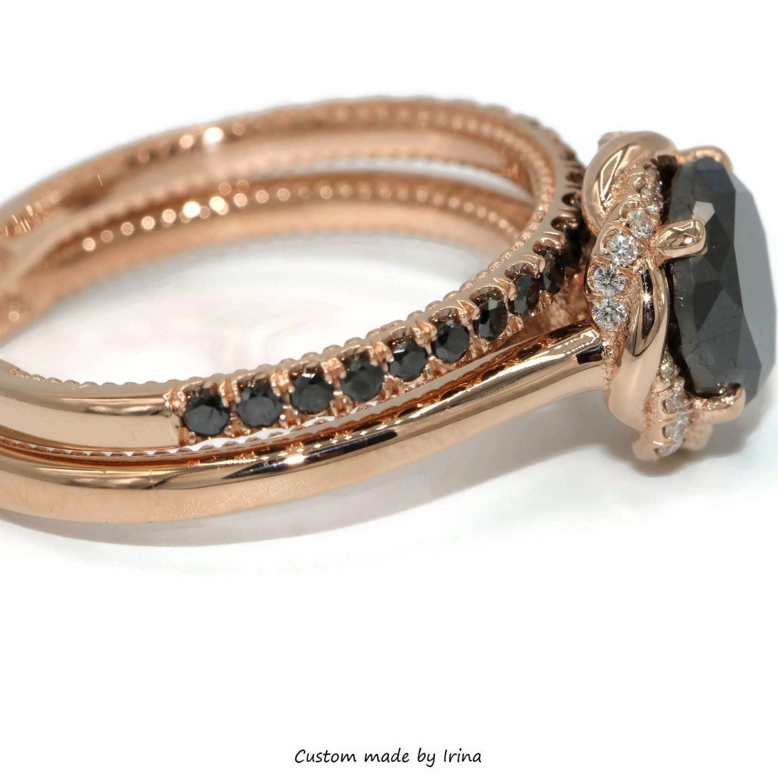 Black Diamond Rose Gold Wedding Ring by Irina