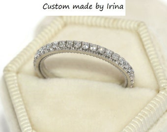 Diamond Wedding Band with Mill Grain Details 14k Solid Gold