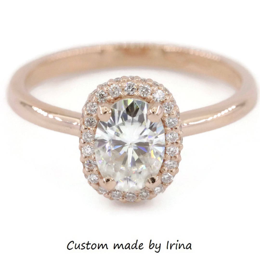 1 Ct IGI Certified Oval Lab Diamond Halo Engagement Ring 14k Solid Gold ...