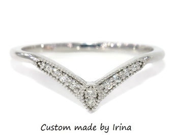 Milgrain Vintage Style Inspired Custom-Made Chevron Diamond Ring