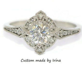 Custom Made Edwardian Style Inspired Natural Diamond Engagement Ring