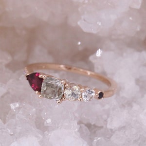 OOAK One Of A Kind Gray Diamond + Rubellite Tourmaline Ombre Cluster Engagement Ring by Irina