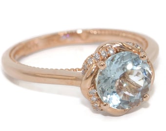 Custom Aquamarine Rope Diamond Halo Engagement Ring