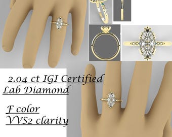 2.04 ct IGI Certified Lab Diamond Marquise Engagement Ring 10k Yellow Gold. Reserved for Caitlin