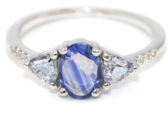 Custom Made Three Stone Natural Sapphire Cluster Ring