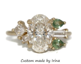 2 ct Oval IGI Lab Diamond Cluster Engagement Ring Custom Made 14k Solid Gold