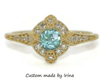 Unheated Teal Sky Blue Natural Montana Sapphire Engagement Ring
