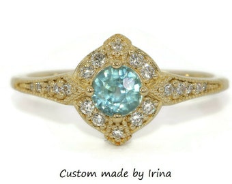 Unheated Teal Sky Blue Montana Sapphire Engagement Ring