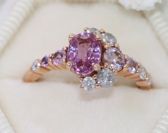 Ombré Oval 1 carat Pink Sapphire One Of A Kind Crescent Cluster Ring