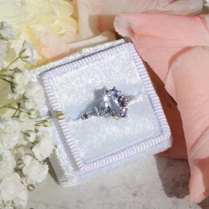 One Of A Kind Light Teal Blue Sapphire Cluster Engagement Ring, Pastel Blue Marquise Sapphire Multi Color Ombre Ring image 6