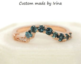 Cluster Ombre Curved Ring Custom Made 14k solid gold