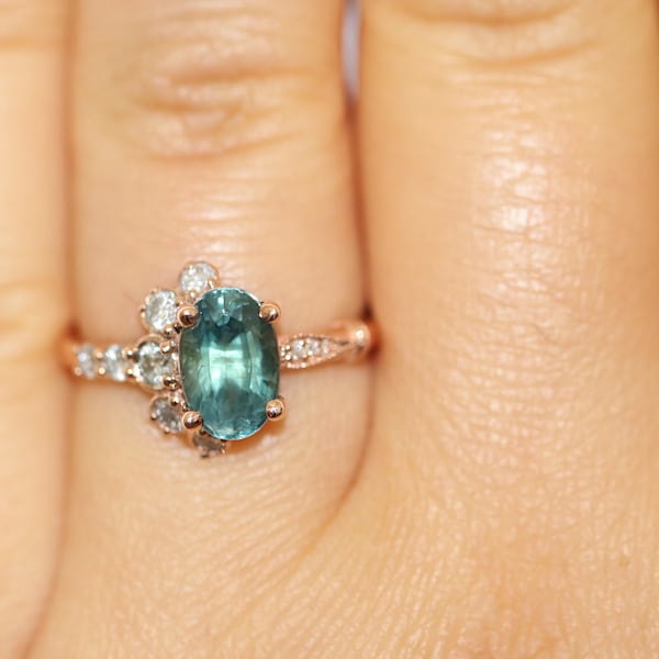 Custom Made Half-moon Cluster Halo Ring Setting Only, 14k Solid Gold