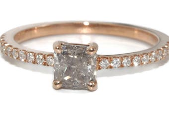 Cushion Shape Salt and Pepper Natural Diamond Engagement Ring