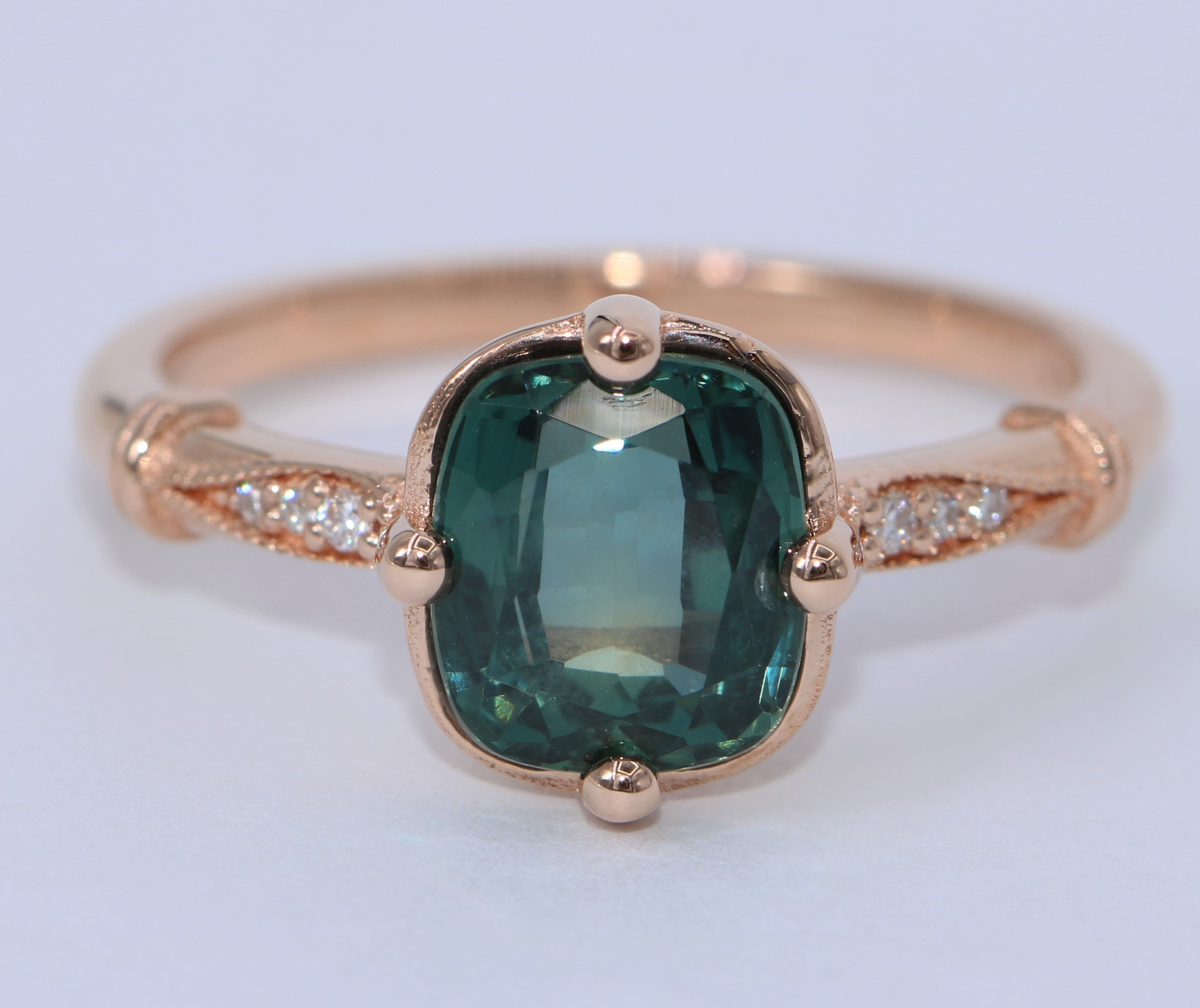 Custom Montana Sapphire Engagement Ring, Edwardian Ring, Unheated