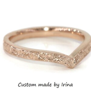 Hand Engraved Hexagon Wedding Band by Irina
