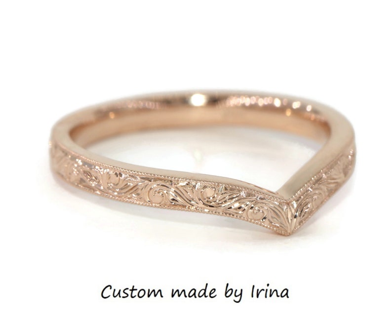 Hand Engraved Hexagon Wedding Band by Irina