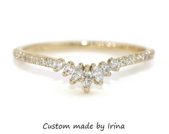 Marquise Lab Diamonds Sunburst Stacking Ring 14k Solid Gold
