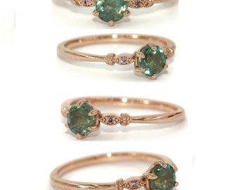 Custom Made Teal Green Unheated Natural Montana Sapphire Mini Dainty Ring 14k Solid Gold Ring