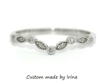 Beaded Scalloped Curved Diamond Wedding Band