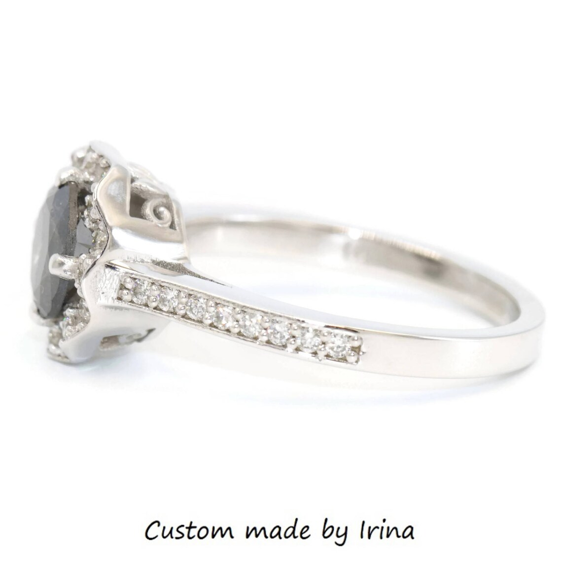 Black Diamond Engagement Ring Daisy Flower Engagement Ring Etsy