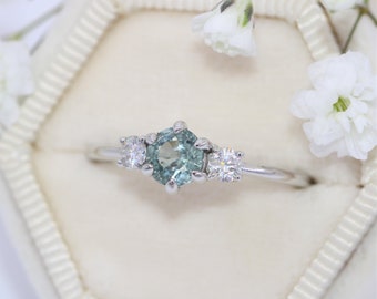 Pastel Blue Unheated Natural Montana Sapphire Three Stone Ring