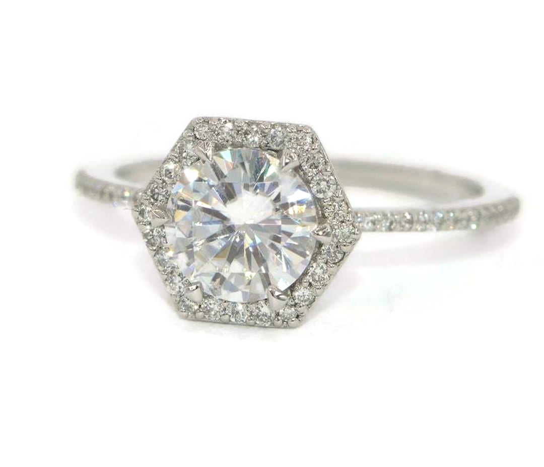 Hexagon Moissanite Engagement Ring, Hexagon Diamond Ring, 6 Prong