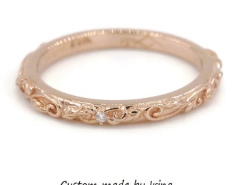 Rustic Leaf Scroll Filigree Branch Wedding Ring Custom Made