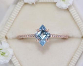 Lozenge Natural Aquamarine 14k Rose Gold Engagement Ring