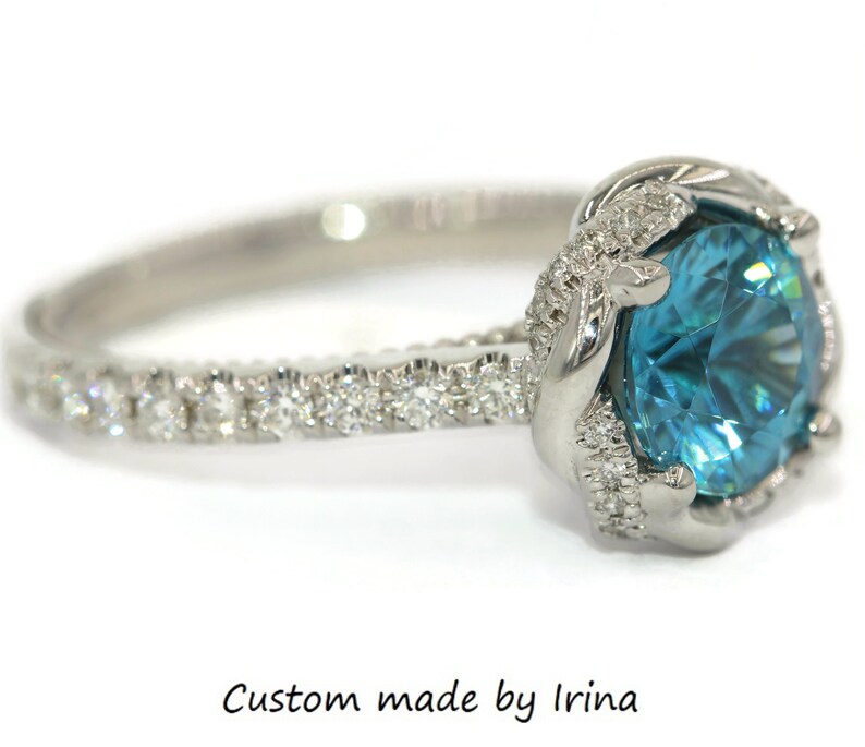 Blue Zircon Engagement Ring Set Boho Rings Diamond Wedding Etsy