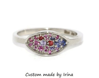 Custom Made Natural Sapphires Ombre Pink Purple "Spoon and Jam" Ring