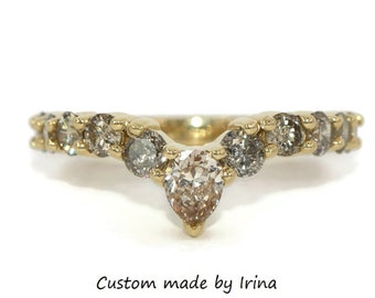 Custom Made Chevron Salt and Pepper Diamond Ring