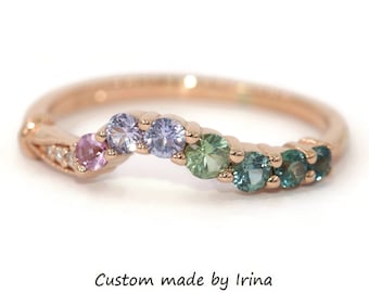 Ombre Cluster Sapphires and Diamonds Curved Wedding Band