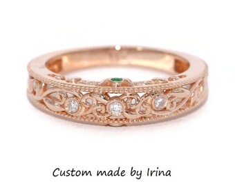 Vine Leaf Filigree Scroll Pattern Elegant Wedding Foliage Band