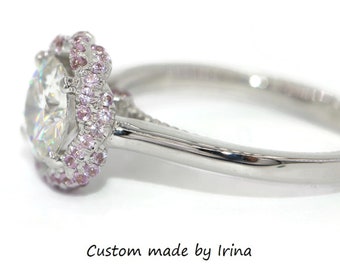 2 ct IGI Certified Lab Diamond Engagement Ring with Pink Sapphires Rope Double Halo 14k Solid Gold