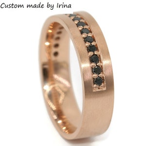 Custom Made Black Natural Diamond Wedding Ring for Men 6 mm Wide 14k Solid Gold