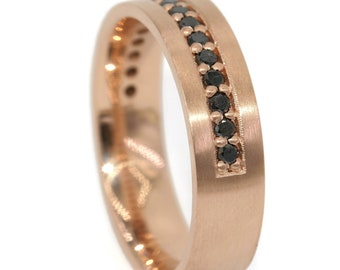 Custom Made Black Natural Diamond Wedding Ring for Men 6 mm Wide 14k Solid Gold