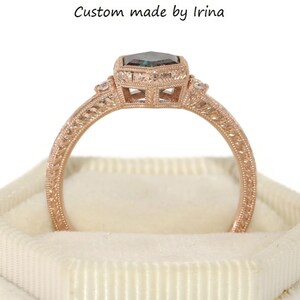 Designer Rings. Hand Engraved Hexagon Engagement Ring and Wedding Band by Irina