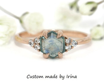 Hexagon Montana Sapphire Ring Custom Made by Irina