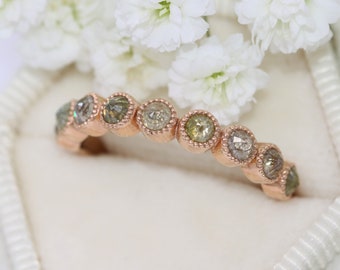 1.7 carat Rose Cut Natural Diamonds 14k Rose Gold Wedding Band