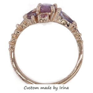 14k Rose gold Cluster Celestial Half-Moon Crescent 1 carat Oval Pink Sapphire Engagement Ring