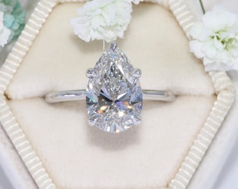 3 carat IGI Certified Pear Lab Diamond Engagement Ring