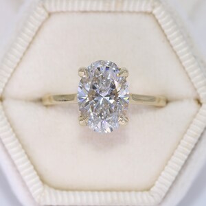 3 carat IGI Certified Oval Lab Diamond Cathedral Engagement Ring with Hidden Stones