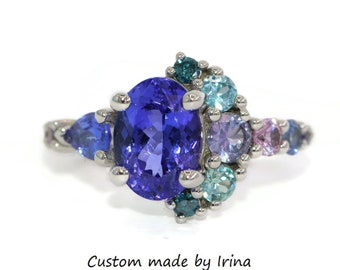 3 carat High Quality Oval Tanzanite Cluster Ring Custom Made