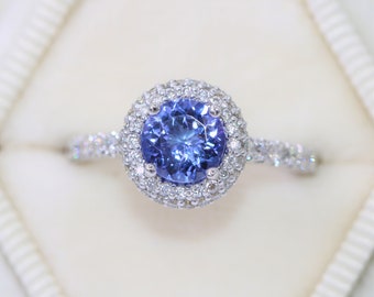 Diamond Halo 1 carat Natural Tanzanite Engagement Ring