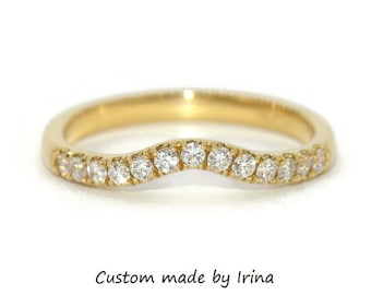 Curved Nesting Half Eternity Diamond Pave Matching Wedding Band