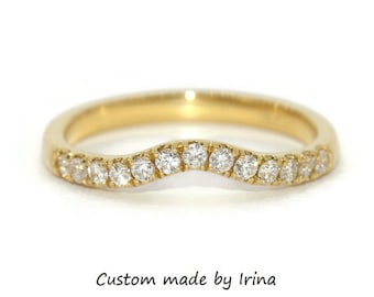 Curved Nesting Matching Wedding Band with Half Eternity Diamond Pave