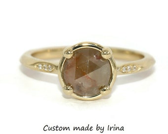 1 ct Round Rose Cut Rustic Diamond Ring with Vintage Inspired Cut Out Shoulder Details