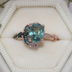 One Of A Kind Sea Foam Teal Green Cluster Engagement Ring, SETTING ONLY