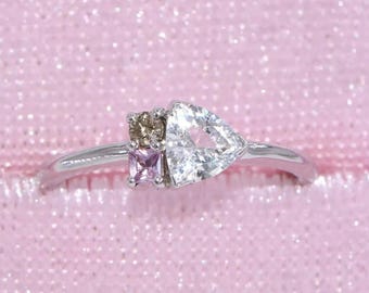 Ombre Trillion White Sapphire + Pink Sapphire + Champagne Diamond Cluster Ring